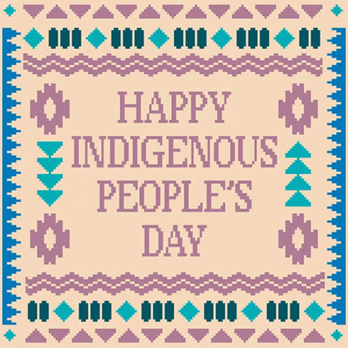 Happy Indigenous People 'S Day Is Written In Blue On A Pink Background GIF