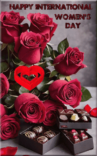 Happy International Women's Day Card Roses Chocolate GIF