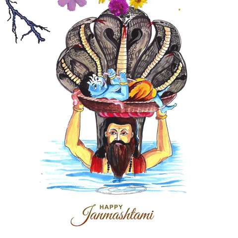 Happy Janmashtami Cartoon Baby Krishna GIF
