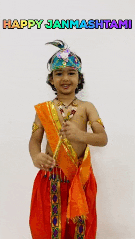 Happy Janmashtami Cute Kid Playing Flute GIF