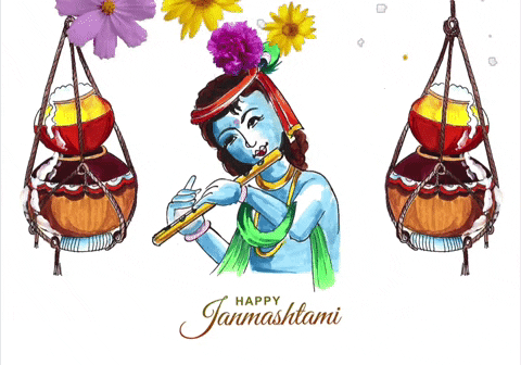 Happy Janmashtami Falling Flowers GIF