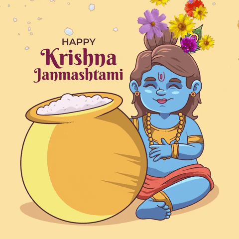 Happy Janmashtami Lord Krishna Flower Blooms GIF