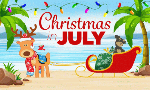 Happy July Reindeer Sleigh GIF
