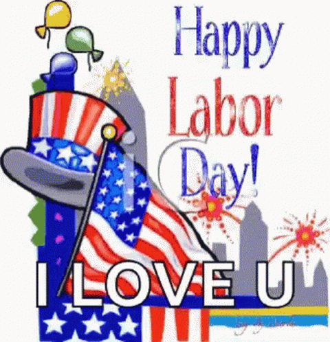Happy Labor Day Card With Flag And Top Hat GIF
