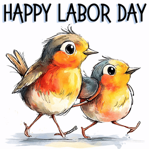 Happy Labor Day Greeting Card With Two Birds