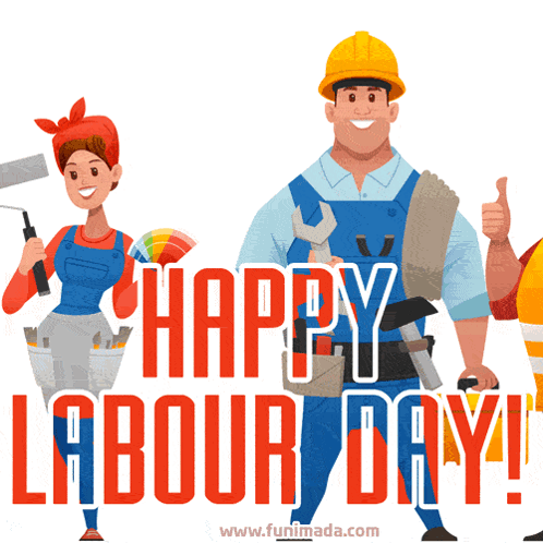 Happy Labour Day Greeting Card With Man and Woman