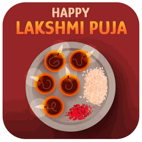 Happy Lakshmi Puja Poster with Candles and Rice