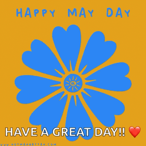 Happy May Day Card With Blue Flower GIF