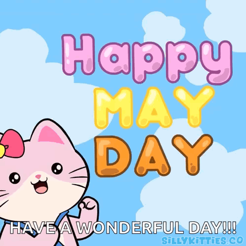 Happy May Day Card With Cartoon Cat GIF