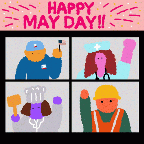 Happy May Day Card With Cartoon Characters GIF