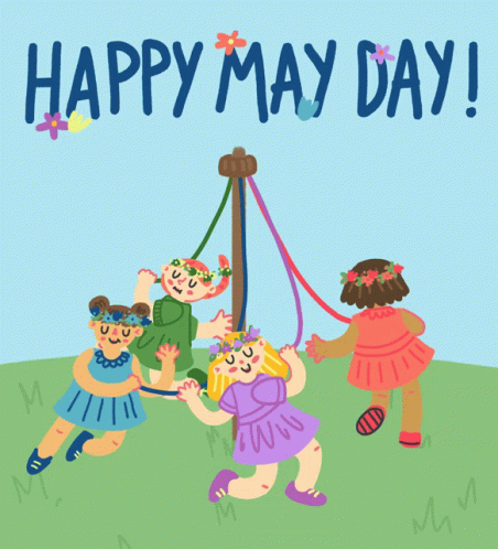 Happy May Day Greeting Card With Girls Playing GIF