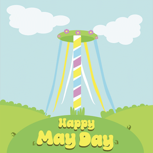 Happy May Day Greeting Card With Maypole GIF