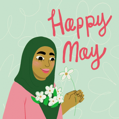 Happy May Woman Smelling Flower GIF