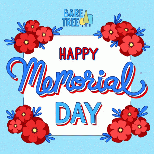 Happy Memorial Day Poster with Red Flowers