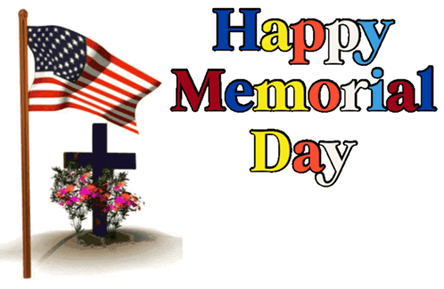 Happy Memorial Day Sign With American Flag and Flowers