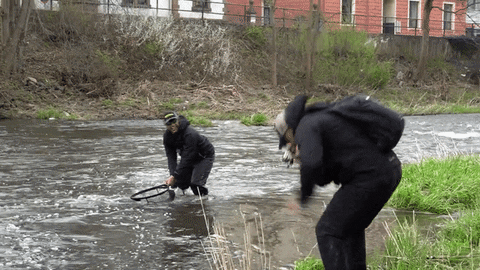 Happy Men River Fishing GIF