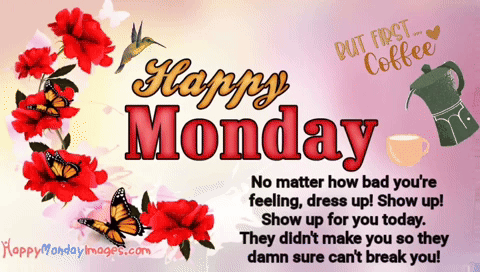 Happy Monday Card with Butterflies and Flowers