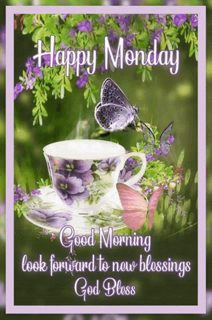 Happy Monday Good Morning Butterflies Flowers Greeting GIF