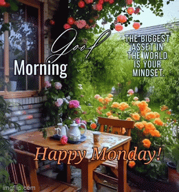 Happy Monday Message with Table and Chairs