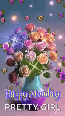 Happy Monday Pretty Girl Vase of Flowers