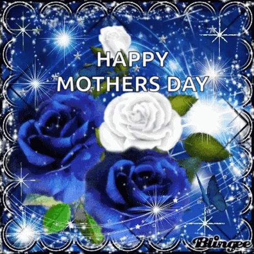 Happy Mother's Day Card with Blue and White Roses