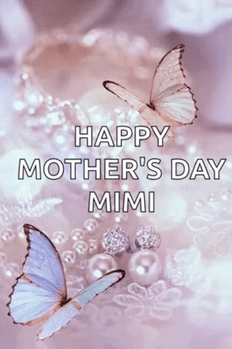 Happy Mother's Day Card With Butterflies And Pearls On Purple GIF
