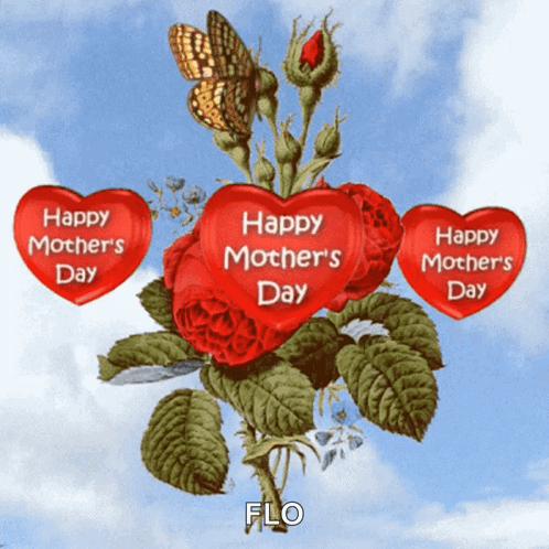 Happy Mother's Day Card With Butterfly and Red Hearts
