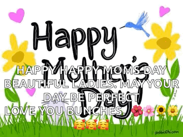 Happy Mother's Day Card With Flowers And Hearts GIF