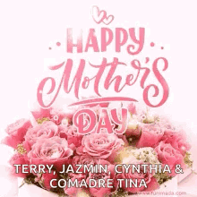 Happy Mother 'S Day Greeting Card With A Bouquet Of Pink Roses GIF