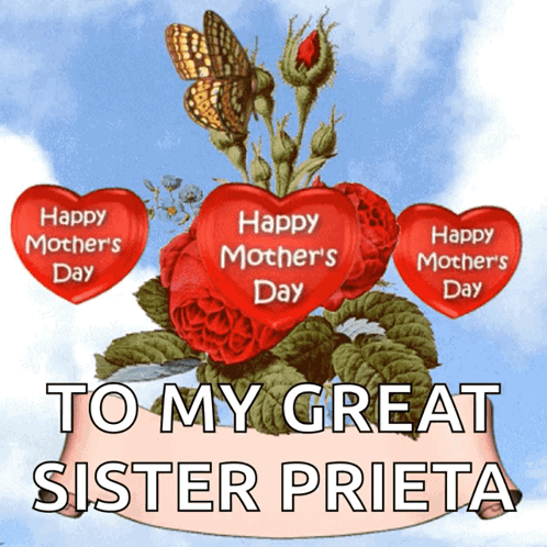Happy Mother's Day Sister Prieta With Roses Hearts GIF