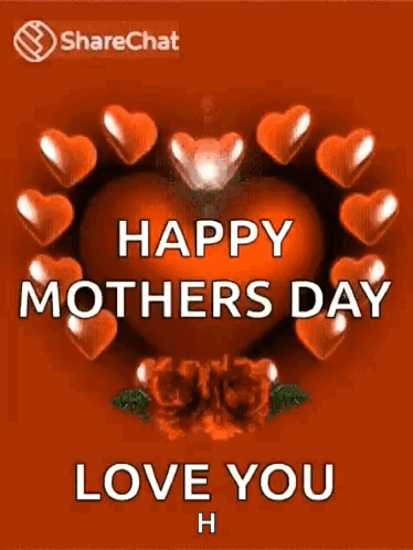 Happy Mothers Day Card With Heart Roses
