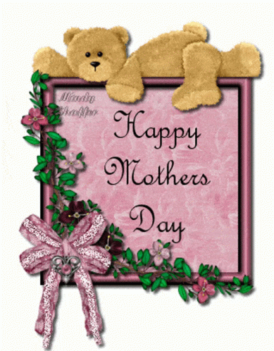 Happy Mothers Day Card With Teddy Bear And Flowers GIF