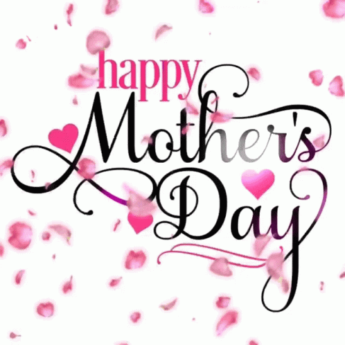 Happy Mothers Day Greeting With Pink Petals and Hearts