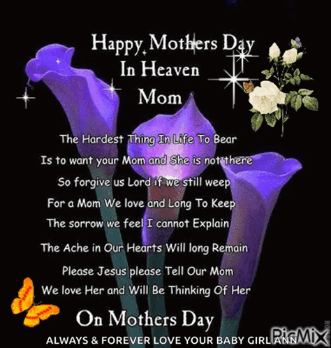Happy Mothers Day in Heaven Card with Purple Flowers