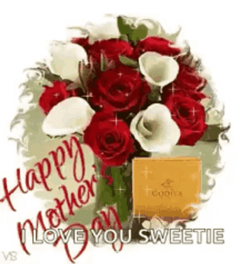 Happy Mothers Day Niece Sparkling Red White Roses GIF
