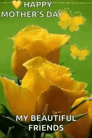 Happy Mothers Day With Yellow Roses And Butterflies GIF