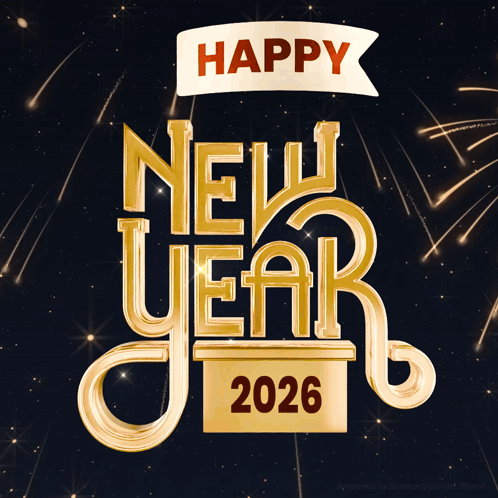 Happy New Year 2026 Card With Fireworks GIF