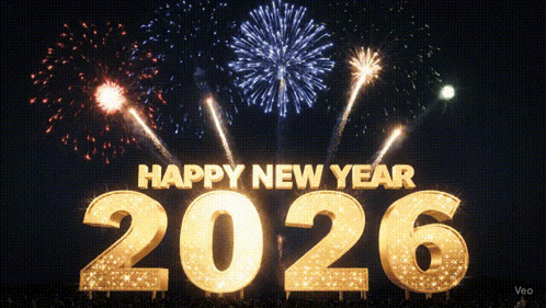 Happy New Year 2026 With Fireworks Behind It GIF