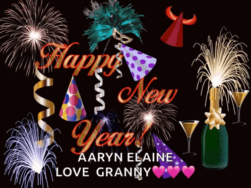 Happy New Year Aaryn Elaine Love Granny Fireworks GIF