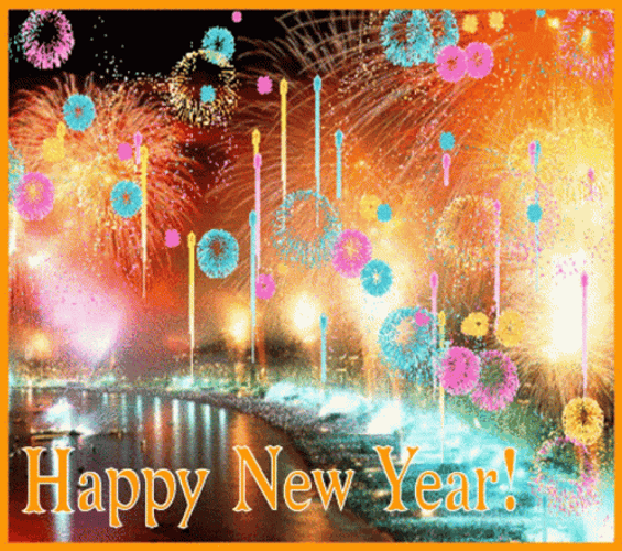 Happy New Year Animated Colorful Fireworks GIF