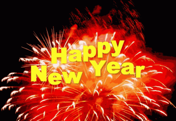 Happy New Year Animated Red Fireworks GIF