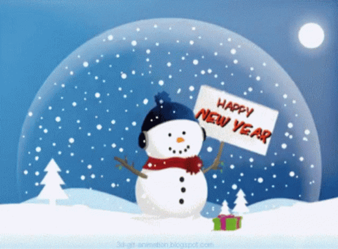Happy New Year Animated Snowman GIF