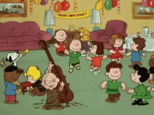 Happy New Year Banner Over Dancing Children