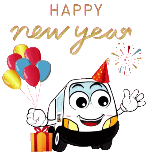 Happy New Year Card With Cartoon Truck