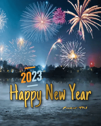 Happy New Year Card With Fireworks GIF