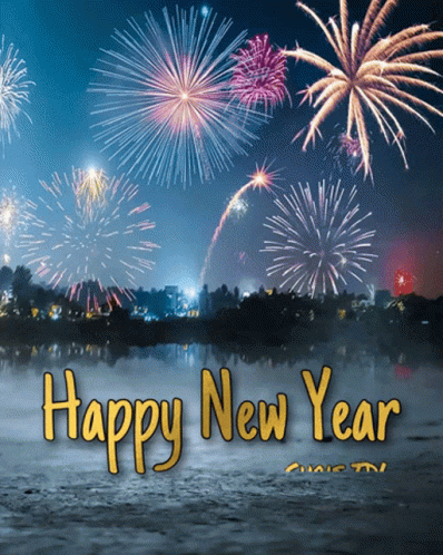 Happy New Year Card With Fireworks