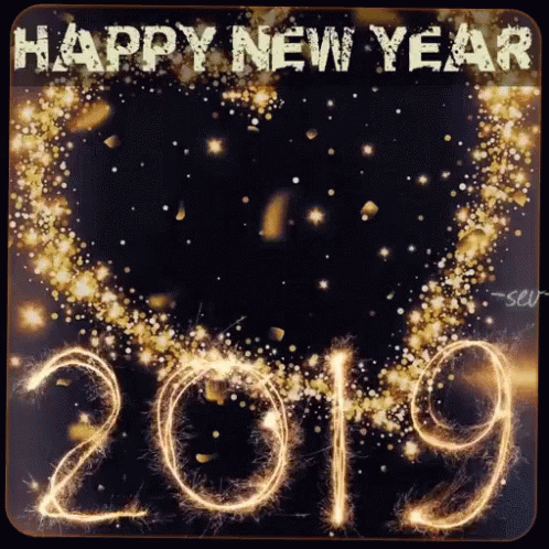 Happy New Year Card With Sparklers Spelling 2019 GIF