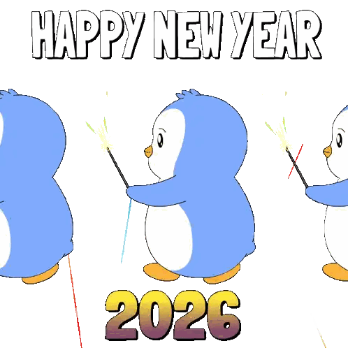 Happy New Year Card With Three Penguins