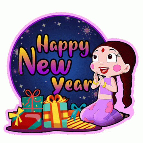 Happy New Year Cartoon Girl