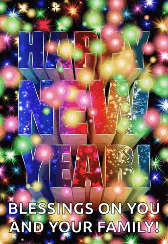 Happy New Year Fireworks Blessings On You And Your Family GIF